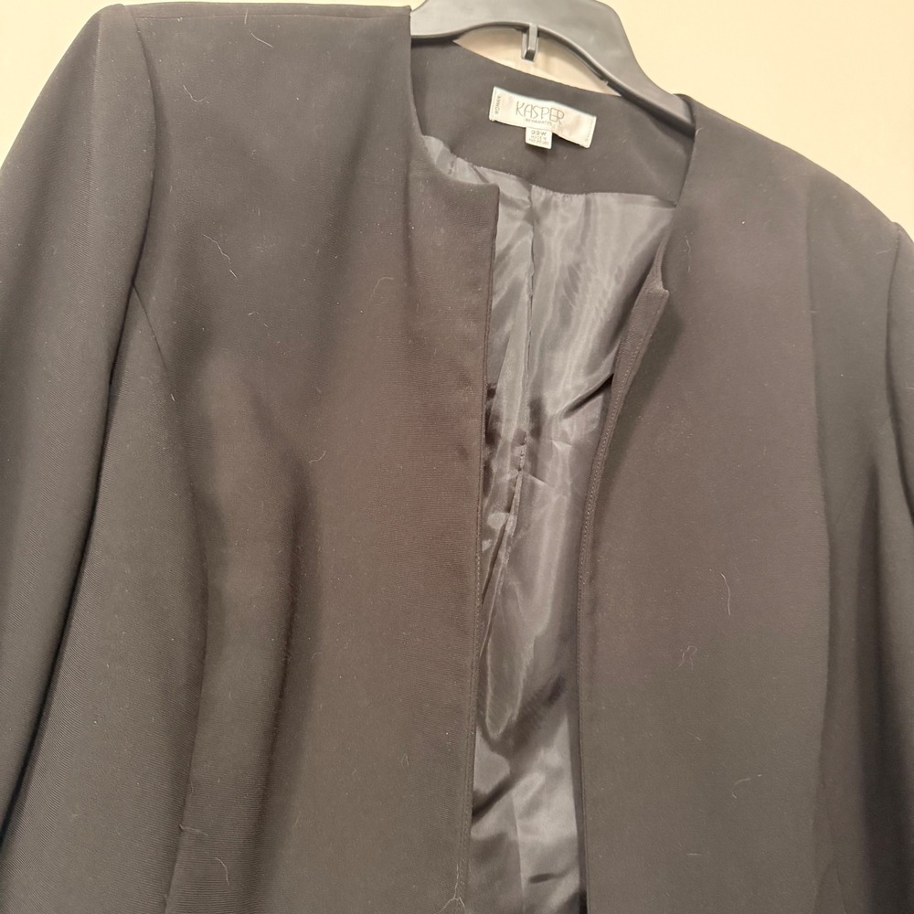 Kasper Separates Womens Black Collarless Open Front Blazer Jacket 22W 81JW60726